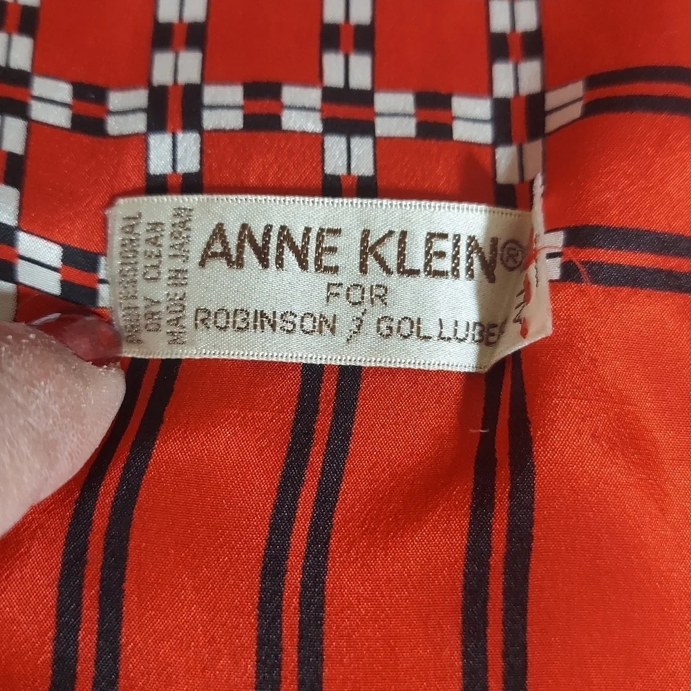 Anne Klein Red Black White Abstract Print 100% Silk